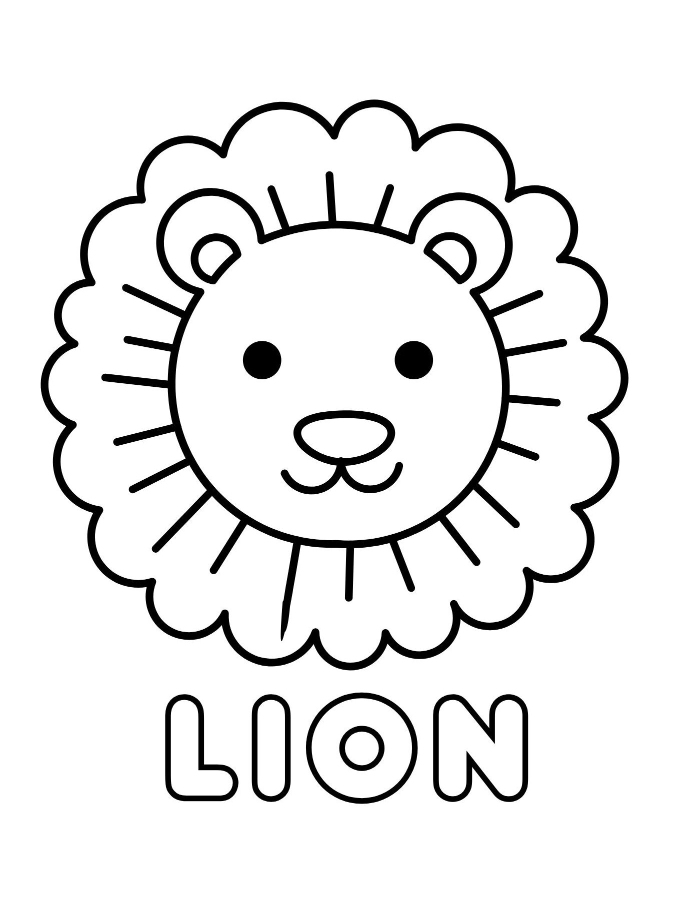 Lion Coloring Page: Cute Lion Face With “LION” Text (Free Printable PDF)