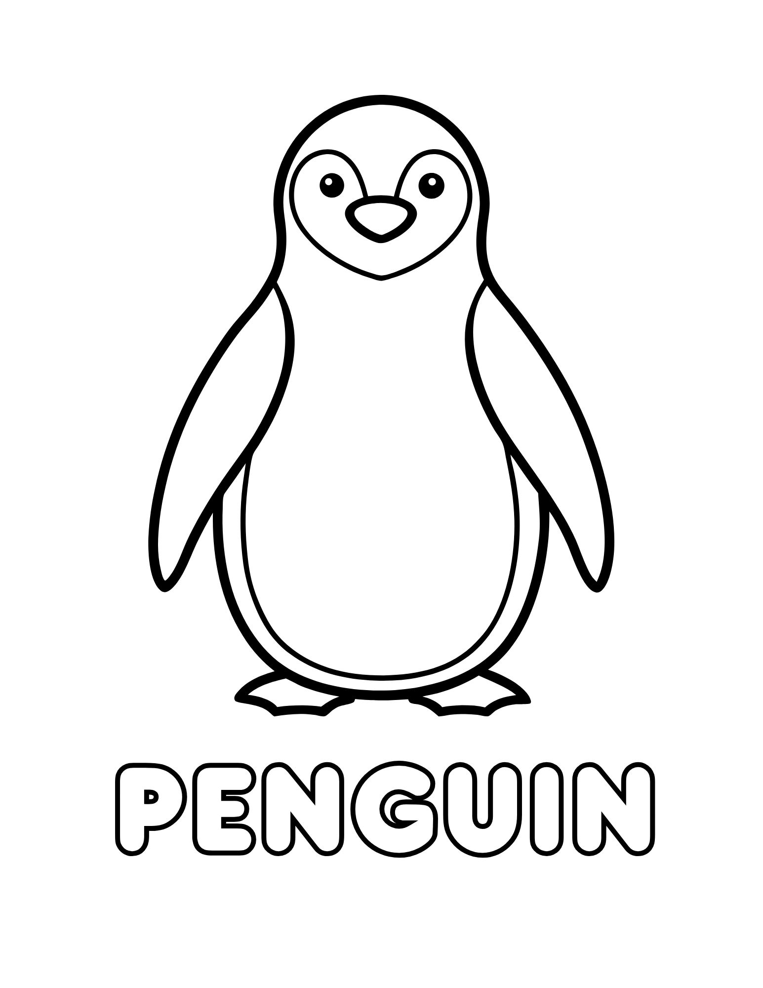 Penguin Coloring Page (Standing Full Body + “PENGUIN”, Free Printable PDF)