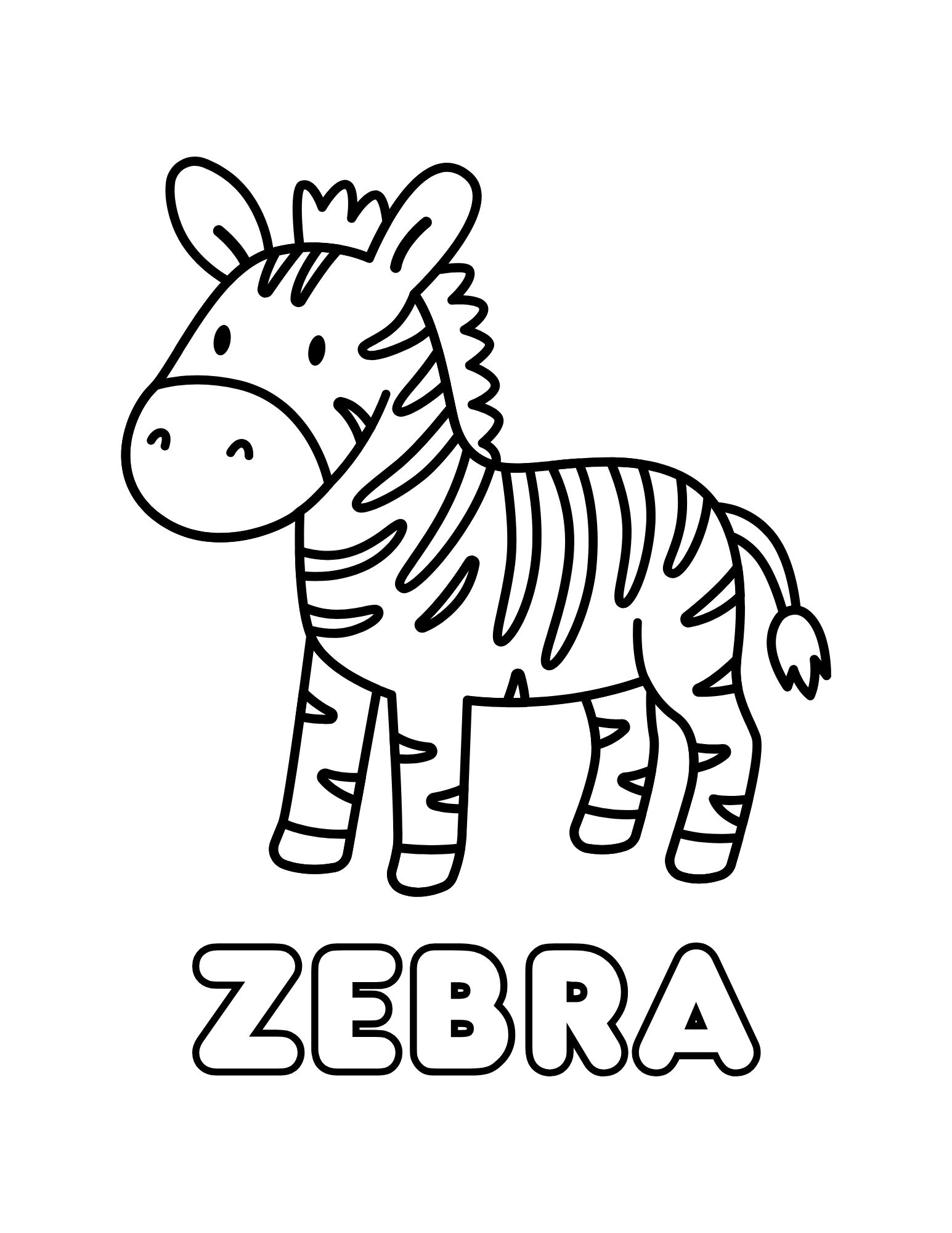 Zebra Coloring Page (Standing Full Body + “ZEBRA”, Free Printable PDF)