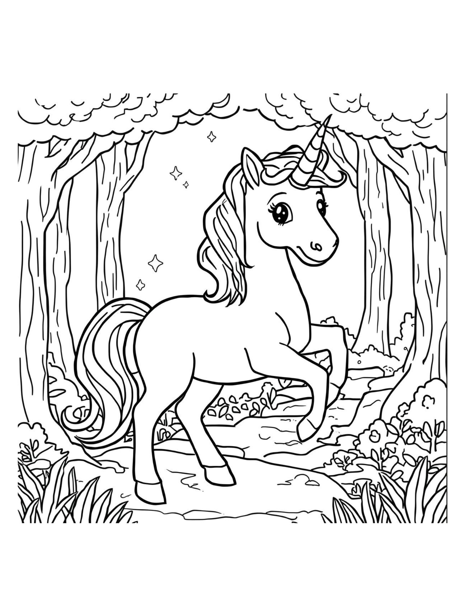 Cute Unicorn Coloring Page (Free Printable PDF)