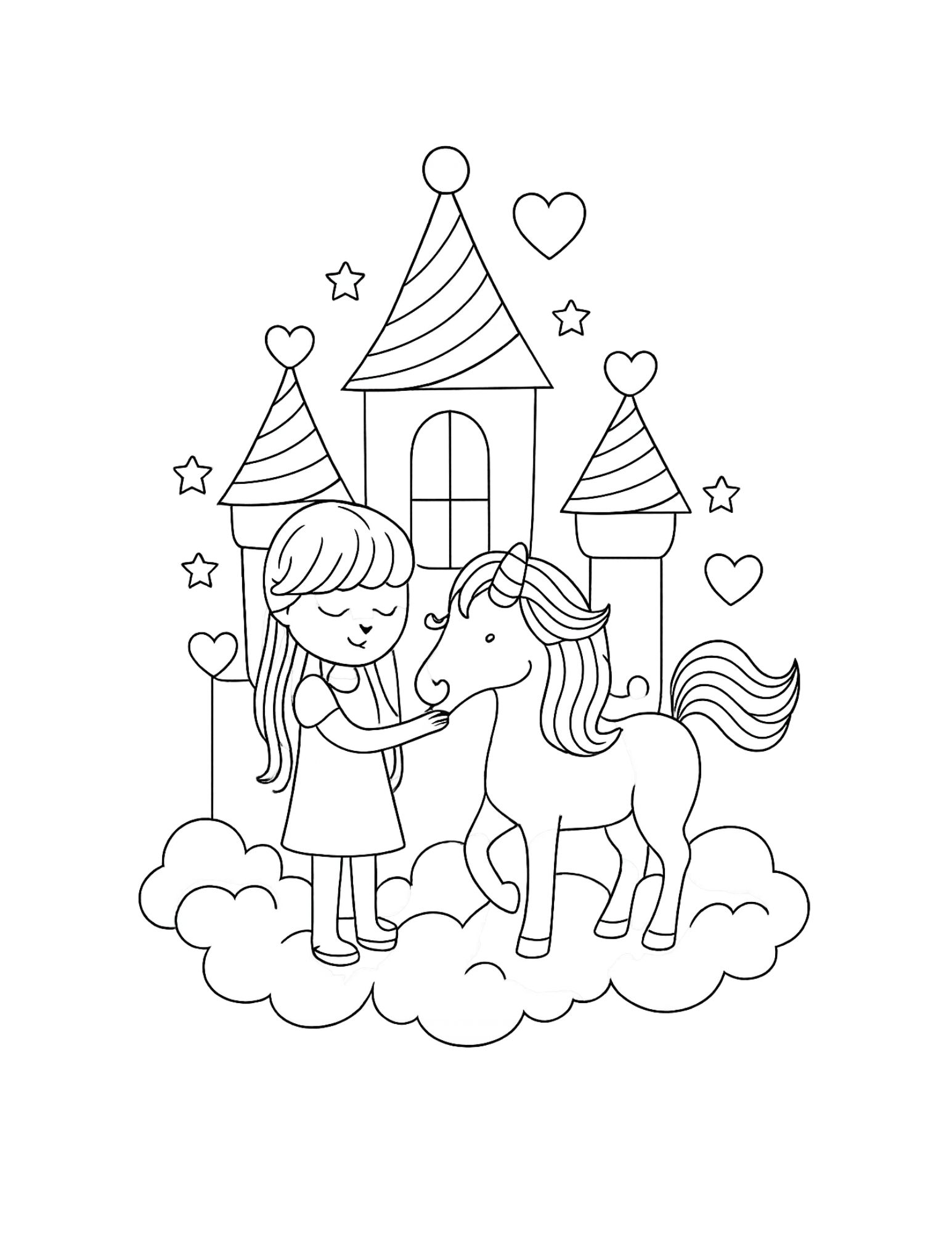 Unicorn and Castle Coloring Page (Free Printable PDF)