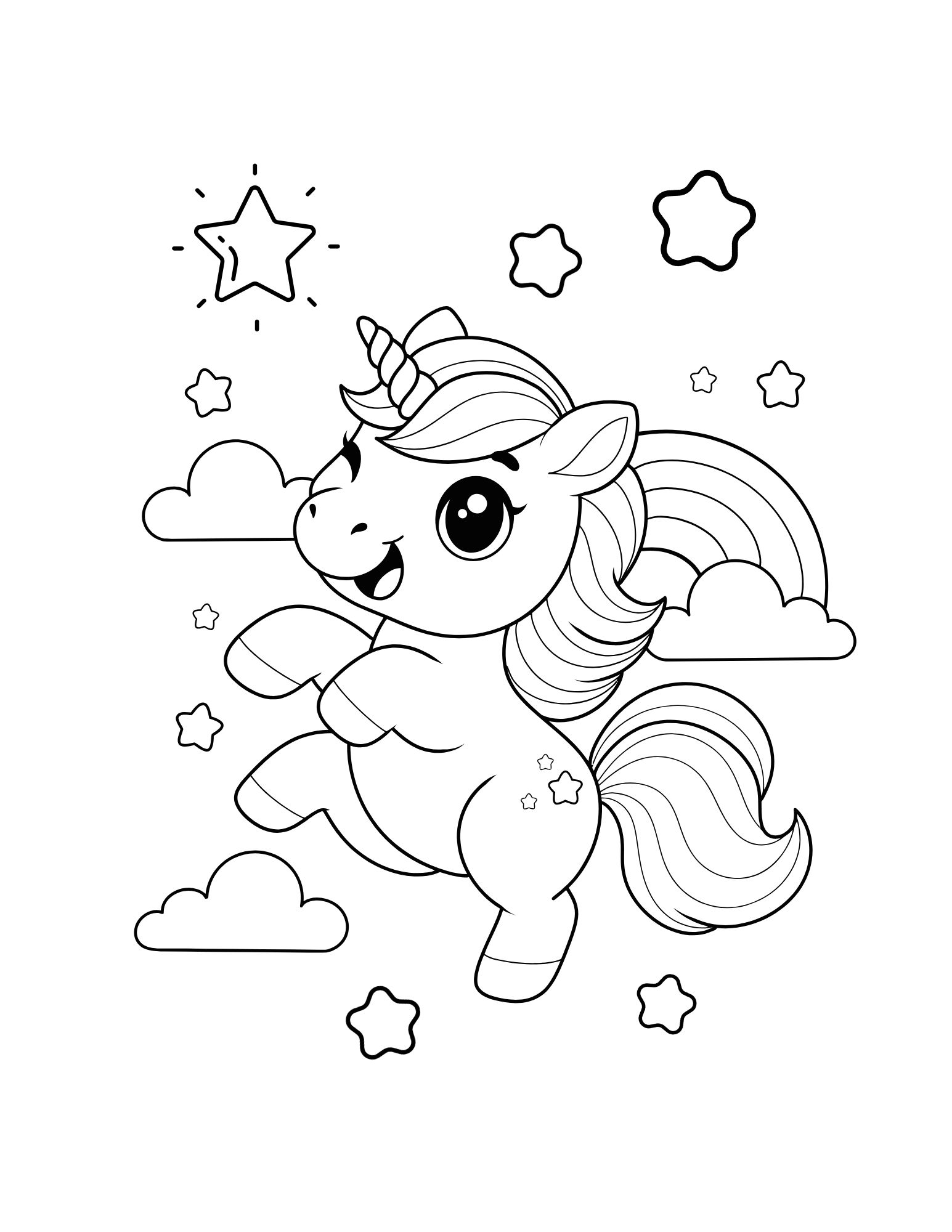Unicorn and Rainbow Coloring Page (Free Printable PDF)